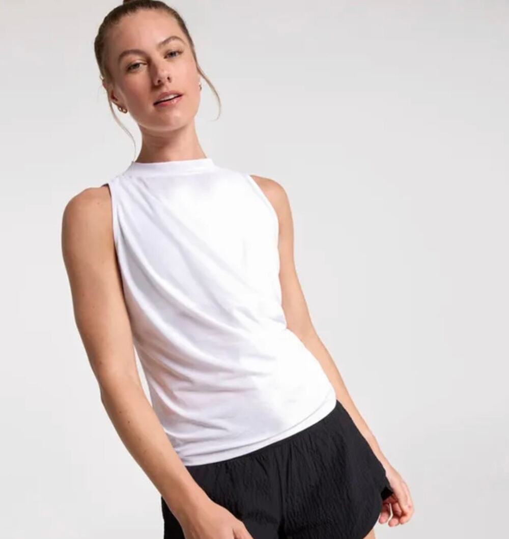 CALIA Wrap Front Tissue Tank XS White Sleeveless Performance Top NWT